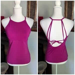 Athleta Marbella High Neck Tankini Swim Top Women's Small Fuchsia Strap Back 111